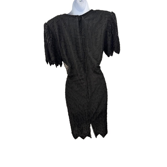 Vntg 1980s Lawrence Kazar New York Beaded Silk Black Hand-Beaded Evening Gown - Picture 4 of 8